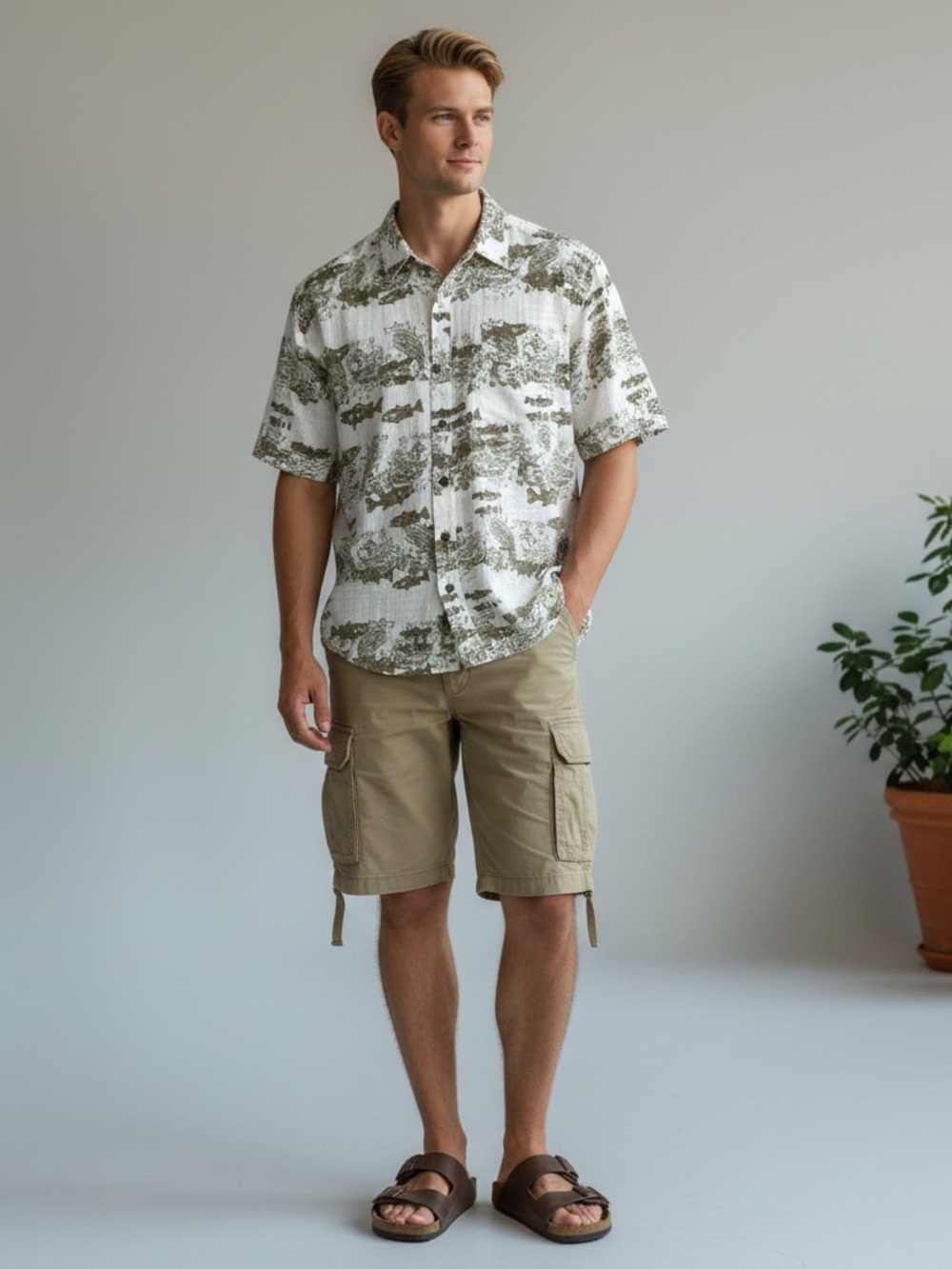 Exofficio button down fish print shirt size‎ M